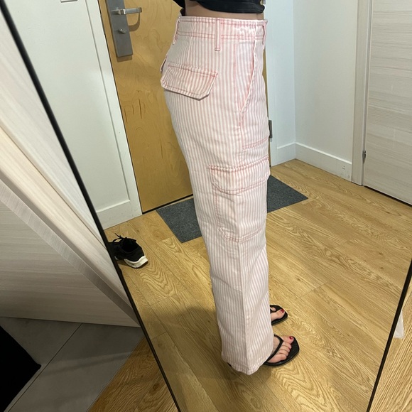 Zara pink stripped cargo pants - Picture 2 of 11
